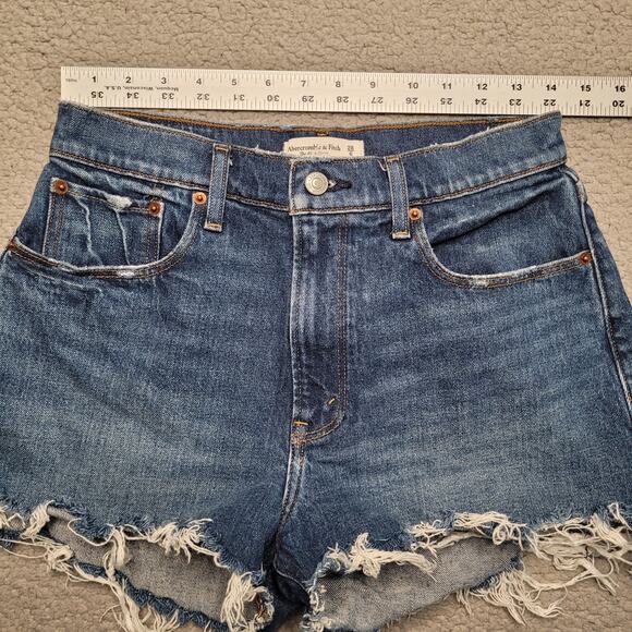 Abercrombie & Fitch Shorts 28 6 Blue Denim The Mom Short High Rise Cutoff Boho - Picture 4 of 5